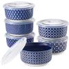 DOWAN Pirottini per Soufflé con Coperchio, 6 X 235 ml Stampi a Prova di Forno per Crème Brulée, Muffin, Mini Ciotola Porcellana per Forno, Salsa, Snack, Fruttoda, Ø 10,5cm-Blu Vintage