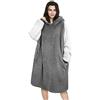 TOWINGO Felpa Coperta, Felpa Oversize con Tasca, Sherpa Coperta Indossabile Hoodie per Donna, Taglia Unica, Grigio+Beige