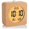 Plumeet Sveglia digitale in legno per camere da letto, sveglia in legno da 10,2 cm alimentata a batteria con snooze e luce notturna, orologio elettronico da scrivania LCD display ora, data