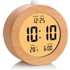Plumeet Sveglia Digitale in Legno 4'' Con Snooze E Luce Notturna, Orologio Elettronico Da Tavolo LCD, Visualizza Ora, Data, Temp, 12/24 Ore, Ornamento Rotondo