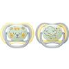 AVENT Succhietto Philips Avent Ultra Air Nighttime - Confezione da 2, ciuccio fluorescente traspirante senza BPA per bambini dai 18 mesi in su, include scatola di trasporto e sterilizzazione, Cloud/Tiger