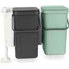 Brabantia - Pattumiera Sort & Go 2x12L - Doppio Cestino da Incasso per Rifiuti - Coperchio Aperto - Maniglia per il Trasporto - per Armadietti da Cucina - Jade Green/Light Grey - 52 x 35 x 43 cm