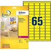 Avery L7651Y-25 Mini Etichette Fluorescenti, 65 Pezzi per Foglio, 25 Fogli, 38.1 x 21.2, Giallo
