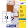 Avery J8163-25 Etichette adesive bianche Quick Dry, 99.1x38.1mm, 14 etichette per foglio, confezioni da 25 Fogli, stampanti inkjet