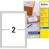 Avery Italia J8168-25 Etichette adesive in carta bianca, 25 fogli A4, rettangolari 199,6x143,5mm, 2 etichette per foglio, adesivo permanente, stampanti inkjet