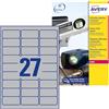 Avery Zweckform Avery Italia L6011-8 Etichette adesive in Poliestere Argento, 63.5 X 29.6 Mm, 27 Etichette per Foglio, Confezione da 8 Fogli, 215 etichette per confezione, stampanti laser