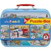 Schmidt - Veicoli Puzzle Box, Valigetta di Metallo, 2 x 26 Pezzi/2 x 48 Pezzi