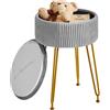 IBUYKE Velluto Stoccaggio Poggiapiedi Sgabello Ottomano, Trucco Vanity Sgabello Tavolino con Gambe in Acciaio Oro Copertura Rimovibile, Tavolino da caffè Copertura Top, Grigio L/G-20G