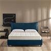 EVERGREENWEB MATERASSI & BEDS EVERGREENWEB - Letto Piazza e Mezza con Box Contenitore, Materasso + Rete a Doghe in Legno 120x195 cm + Cuscino Memory GRATIS, Elegante Testiera color Blu, Tessuto Imbottito SFODERABILE e Lavabile