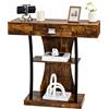 COSTWAY Consolle in Legno, Tavolo Ingresso Con Cassetti, Ripiani e 2 Kit Anti-ribaltamento, Multiuso e Salvaspazio per Salotto, Camera da Letto e Corridoio, 91 x 30 x 88 cm (Marrone)