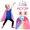 XEPST Superhero Cape per i bambini, Superhero Costume Set con supereroe maschera e Cape Crown Braccialetti per i bambini 3-10 anni per Halloween Carnevale Cosplay Fancy Dress Up, Ragazza