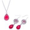 NILUXE DESIGN-Orecchini donna stile bohemien in argento thailandese con cristallo rosso a forma di goccia - Orecchini pendenti lunghi donna - Orecchini boho (Set (Ciondolo e orecchini))