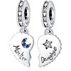 Amuefer Madre Figlia Charm Compatibili Bracciale Collana, Argento Sterling Ciondolo Natale Gioielli Regali per le Donne Ragazza Moglie Amici