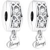 Amuefer Clip pavé Famiglia Sempre Charm Compatibili Bracciale Collana, Argento Sterling Oro Rosa Ciondolo Compleanno Natale Gioielli Regali per le Donne Moglie Amici
