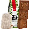 Natura Germania® Set di 3 saponi originali di Aleppo 60% olio d'oliva / 40% olio di alloro, ciascuno circa 200 gr (circa 600 gr in totale) + sacchetto per sapone in sisal | Sapone naturale