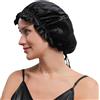 ZIMASILK Cuffia da Donna in Seta di gelso al 100% per la Cura dei Capelli, Cuffia da Doccia in Seta a Doppio Strato, Fascia per Capelli in Seta Naturale per Dormire con Elastico sulla Testa, Nero