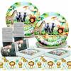 Huaxintoys Jungle Stoviglie Animali , 61 pezzi Stoviglie per Feste Animali Giungla Decorazione Compleanno Della Stoviglie Include 20 Tazze,20 Piatti,20 Tovaglioli e 1 Tovaglia