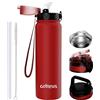 GOPPUS 1L/32oz Borraccia in Acciaio Inox con Cannuccia Borraccia per Acqua Termica Calda a Doppia Parete Borraccia Isolata Borraccia per Acqua Fredda a Prova di Perdite Adulto con 3 Coperchi