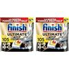 Finish Ultimate PLUS Infinity Shine Pastiglie Lavastoviglie al Limone, 105 Capsule con Scudo Protettivo contro lo Sporco e i Residui Incrostati (Confezione da 2)