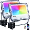 Indmird Faretto LED RGB Esterno 50W, 2 Pezzi Faro Led Esterno IP66 Impermeabile Proiettori Led, Faretti Rgb con Controllo APP Bluetooth e Timer Luce d'Atmosfera RGB per Festa Natale Giardino Corridoio