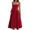 GRFFZX Abito Longuette a Corsetto Senza Maniche, con Spalle Scoperte, Aderente, Fluido, Taglio Basso, Abito a Canotta. Abito Longuette a Linea con Tasche (Red,S)