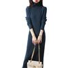 Vsadsau Abito da donna in 100% pura lana merino, vestito più lungo, tinta unita, maglione a collo alto, Nero , XXL