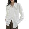 Generic Camicia Bianca da Donna con Cerniera Primaverile, Camicia Ampia a Maniche Lunghe, Esclusivo Colletto a Punta - Bianco - S
