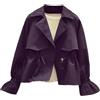 Rfmfkkg Trench corto da donna in vita sottile colletto rovesciato con coulisse maniche lunghe giacca a vento capispalla, Nero , XL