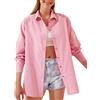 Adhdyuud Camicia da donna oversize con bottoni in cotone a maniche lunghe Top eleganti camicette, rosa, S