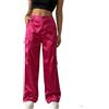 Fakanhui Pantaloni cargo da donna larghi in raso casual a vita alta oro argento party club streetwear pantaloni, Rosa, M
