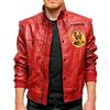 Aksah Fashion Cobra Kai The Karate Kid Johnny Lawrence Bomber Giacca in pelle rossa da uomo, Vera pelle, XL