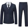 Allthemen Abito da Uomo 3 Pezzi Plaid Doppiopetto Completo da Uomo Elegante per Matrimonio Suit Business per Uomo Formale Blu Navy L