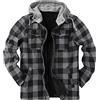 Darringls Camicia in flanella da uomo a quadri, a maniche lunghe, con cappuccio, per il tempo libero, casual, traspirante, in cotone, 01 nero, XXL