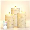 Da by 3 Candele LED Avorio con Luci Fatate Avvolgenti, Fiamma LED Realistica Simile a Candela Vera, Resistenti al Caldo, 1 Telecomando, Misure Assortite per Decorazioni Interno ed Esterno