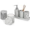 ZCCZ Set Bagno Accessori 6 pezzi - Kit Moderno con Dispenser, Porta Spazzolino, Supporti Qtip, Bicchiere e Vassoio Vanità - Completo e Elegante Porta Sapone in Bianco