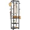IBUYKE Appendiabiti autoportante con 3 ripiani e 8 ganci, appendiabiti industriale per ingresso, corridoio, camera da letto, 180 x 40 x 30 cm, Nero TMJ088B
