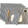 Exerz CosyAurora - Tovagliette all'americana in cotone e lino, 30 x 40 cm, motivo onde oceaniche, per tavolo da pranzo/cucina, set da 4 pezzi (B)