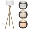 BBHome Lampada da terra per soggiorno, in legno, scandinava, con lampadina LED E27, 9 W, paralume bianco, moderna lampada da terra per camera da letto, studio e ufficio