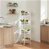 [en.casa] Carrello da Cucina Carrello Pieghevole in Acciaio con 4 Cestelli Mobile da Cucina per Conservare Frutta e Verdura 123 x Ø37,5 cm - Bianco