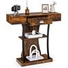 LIFEZEAL Tavolo Console con 1 Cassetto, Tavolo Consolle a 3 Ripiani, Tavolo d'Ingresso in Legno, Telaio in Metallo, Vintage, per Corridoio, Entrata, Soggiorno, Max 75 kg, 91x30x88 cm, Marrone