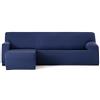 Eysa Copridivano bielastico per chaise longue con braccio corto lato sinistro vista frontale colore blu disegno Harlem