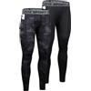 AMZSPORT Confezione da 2 Pantaloni a Compressione Uomo, Lunghi e Traspiranti, Leggings Sportivi per Corsa, Allenamento, Fitness, Ciclismo, Basket e Palestra Mimetico Nero Nero L