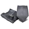 Sweet Leaf Cravatta da uomo, Fazzoletto da Taschino e Gemelli Grigio a Righe - 100% seta - Classico, Elegante e Moderno - (Confezione Regalo, ideale per un matrimonio, con un abito)