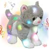 Hopearl Gatto Peluche Musical LED con Luci e Canzoni, Micio Peluche Illuminato con Volume Regolabile Ninna Nanna per Bambine, Grigio, 34 cm