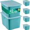 BAKAJI Set 4 Contenitori con Coperchio per Vesiti in Plastica con Ruote, Portaoggetti Impilabile per Stoccaggio Vestiti, Scatole per armadio, Giocattoli, Libri, Salvaspazio (4 x 45 Lt Blu)