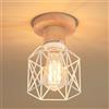 iDEGU 15CM Plafoniera Vintage E27 Lampadario Soffitto Industrial in Legno e Metallo Design Gabbia Lampada da Soffitto Retrò per Camera da Letto Corridoio Cucina Salotto (Bianco, Legno)