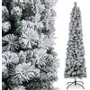 COSTWAY Albero di Natale Slim Innevato 180 CM, Albero di Natale Artificiale Pre-illuminato con 150 Luci Bianche Calde, 373 Rametti, Aghi di Pino, Albero di Decorazione Stagionale per Casa e Ufficio