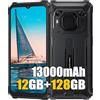 Blackview BV6200 Pro 18GB+128GB Rugged Smartphone Android 13 MTK P35, 1TB Espansione,13000mAh 18W Telefono Robusto, 13MP+8MP, 6.56 HD+ Cellulari Resistente IP68, 4G LTE, NFC, OTG, GPS, Nero