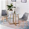 H.J WeDoo Tavolo da Pranzo Rotondo con 2 Sedie, Design Moderno e Robusto, Vetro Temperato e Gambe in Metallo con Finitura Rovere, Grigio