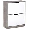 HOMCOM Mobile Portascarpe, Scarpiera Salvaspazio Bassa a 2 Ante per 8 Paia di Scarpe, Arredamento Moderno, Grigio e Bianco, 62.5x26x81cm
